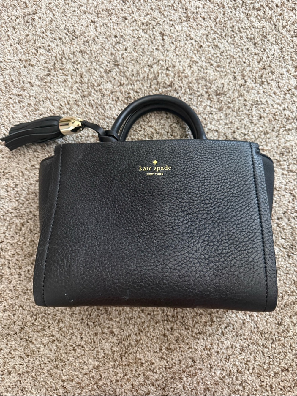 kate spade black pebbled leather satchel with tassel